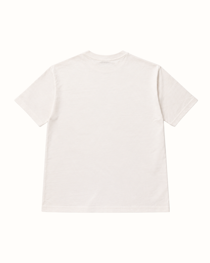 Back of the white 280GSM heavyweight cotton T-shirt - plain back with a ribbed crew neck.